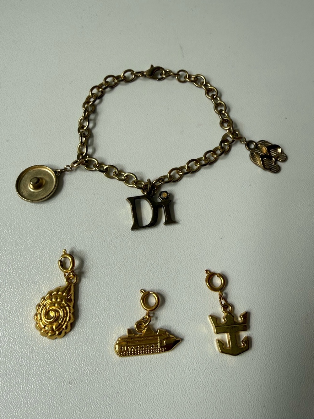 Dior Gold Tone Charm Bracelet with Removable Charms